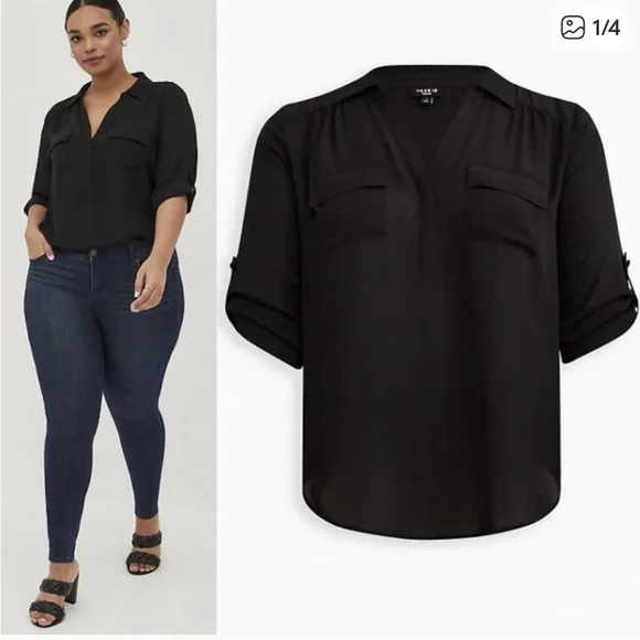 Torrid HARPER GEORGETTE COLLARED 3/4 SLEEVE BLOUSE - Picture 3 of 3